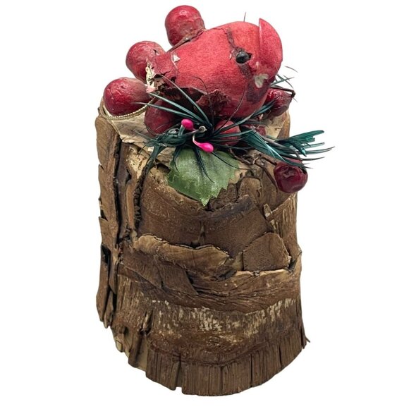 Christmas handmade ornament bell bark robin bird holy red brown 4" READ - Picture 1 of 5